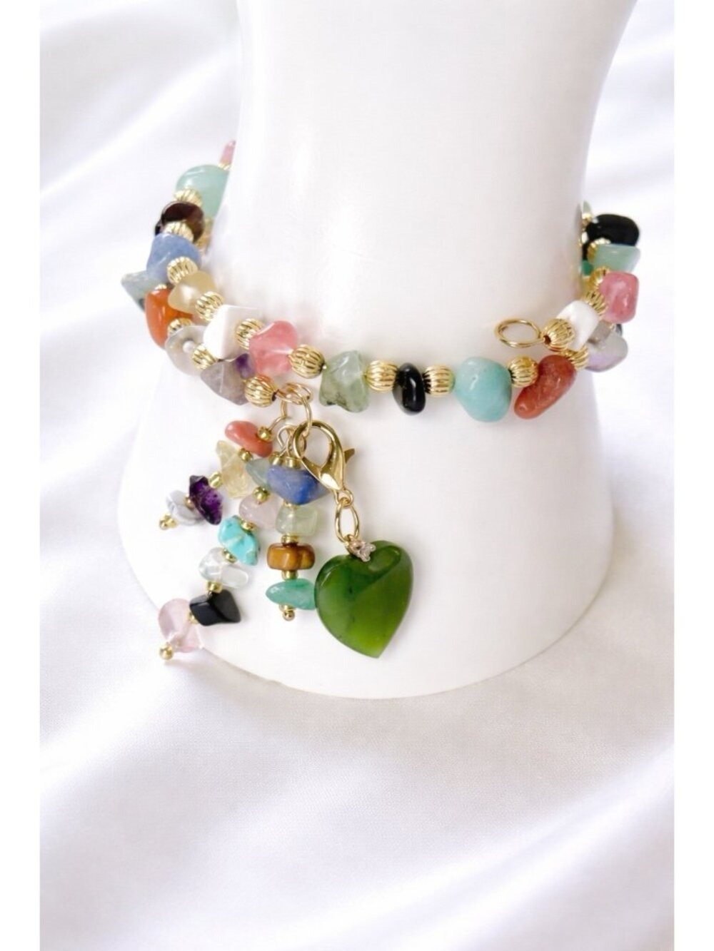 REIMAGINED Gemstone Bracelet Green Chalcedony Heart Charm